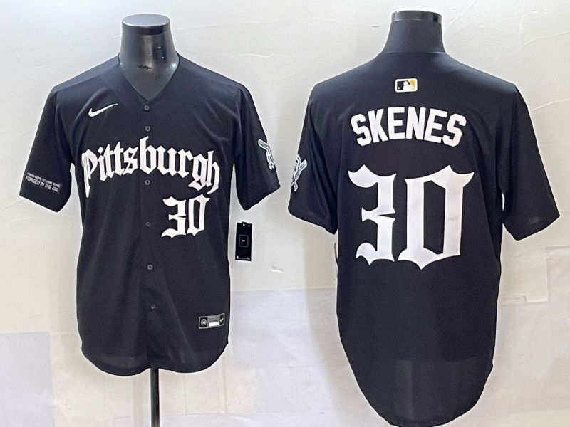 Men 2025 Pittsburgh Pirates #30 Skenes Black Five generations Joint Name Nike MLB Jersey style 8